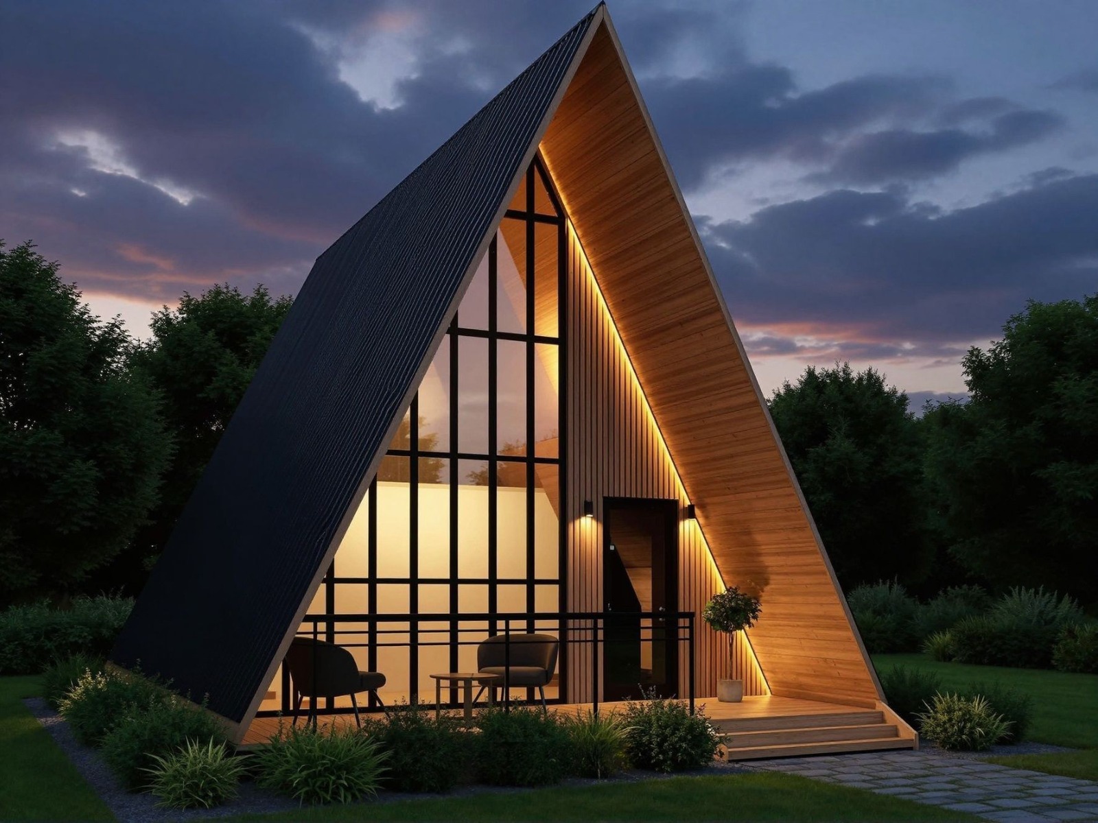 Propuesta ilustrativa de cabaña A-frame